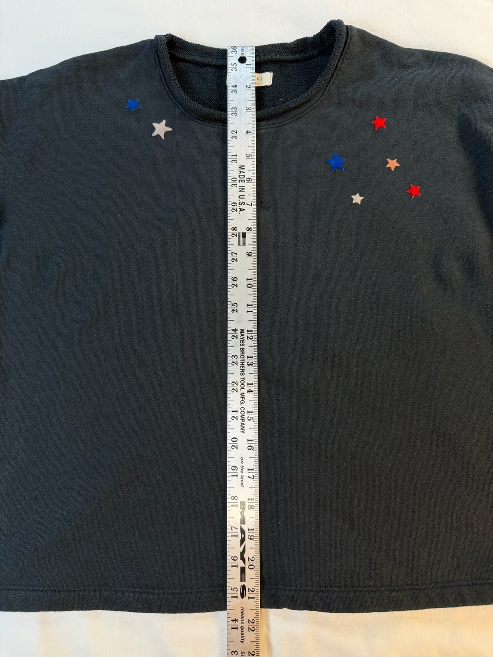 Madewell Black Cotton Crewneck Sweatshirt with Red, Blue, and Gray Stars - Picture 7 of 8